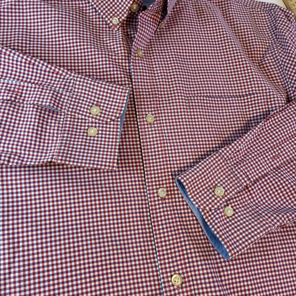 Banana Republic Grant Fit Gingham Shirt Mens Large Red Blue Custom 078 Bloke
